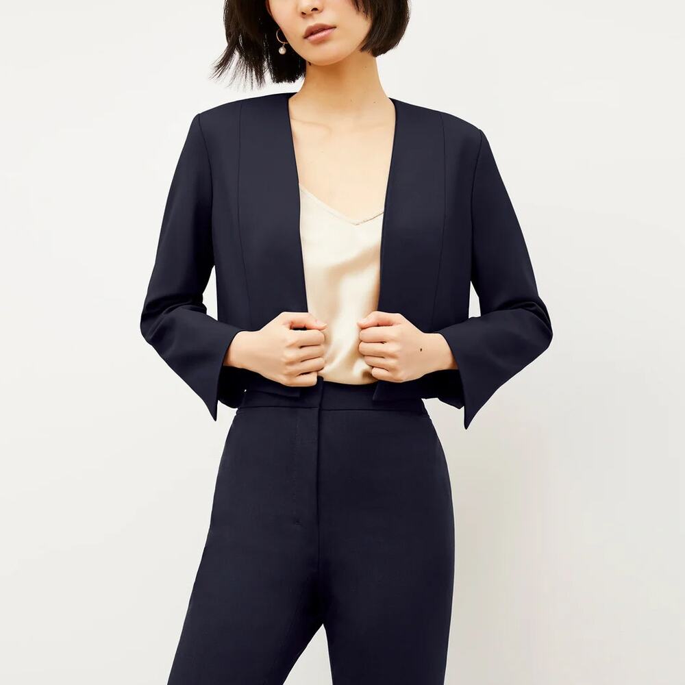 MM Lafleur Naele Jacket Blazer Dark Navy Italian Wool Twill Open Front SZ 6